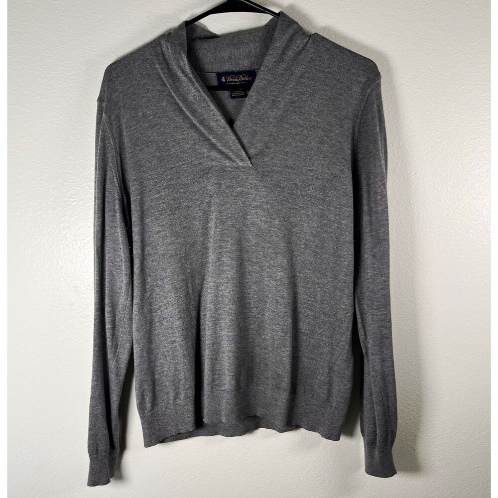 Brooks Brothers Men’s V-Neck Silk Cashmere Knit Pullover Sweater Gray L